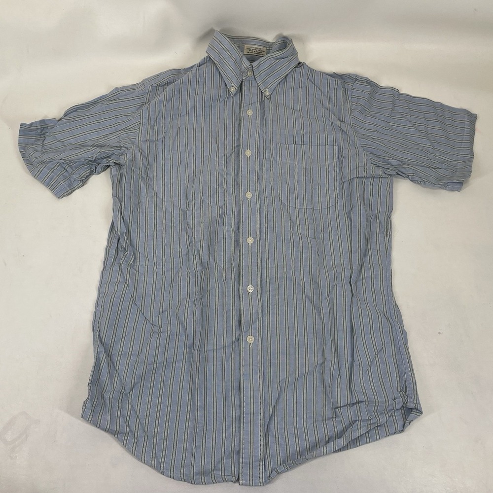 LL Bean Single Needle Tailoring Short Sleeve Button Down Shirt Mens 15.5 Blue